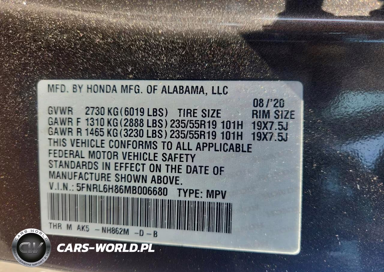 2021 Honda Odyssey Touring VIN:5FNRL6H86MB006680 - 14