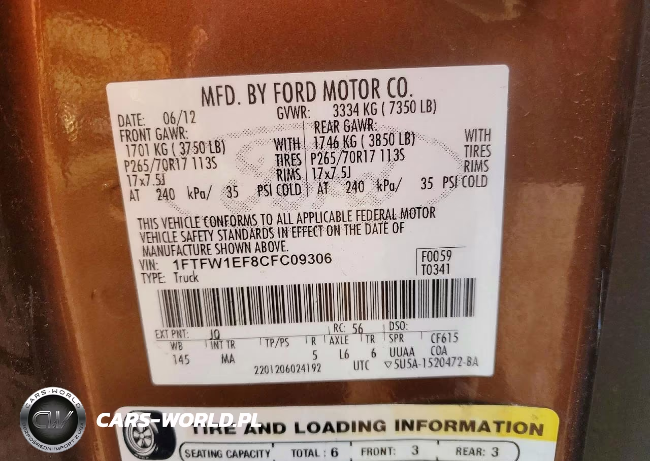 2012 Ford F150 Supercrew VIN:1FTFW1EF8CFC09306 - 12