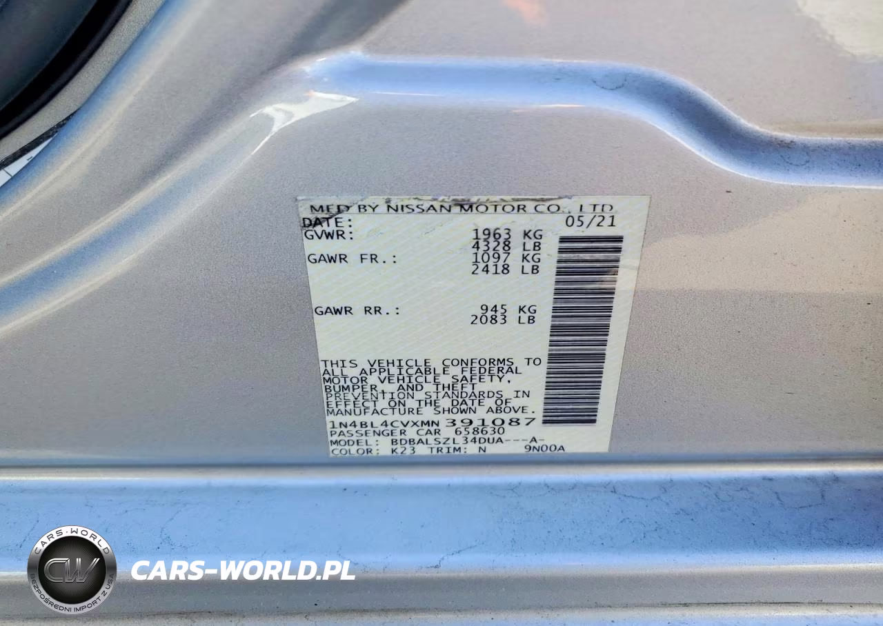 2021 Nissan Altima VIN:1N4BL4CVXMN391087 - 12