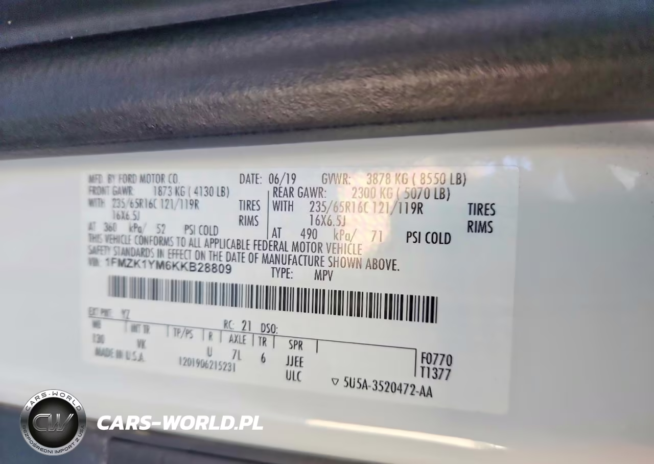 2019 Ford Transit T-150 VIN:1FMZK1YM6KKB28809 - 14