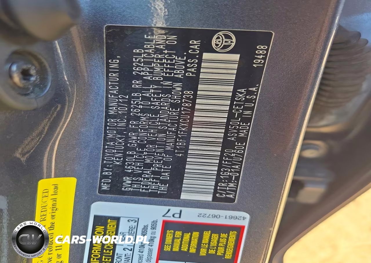 2012 Toyota Camry Se VIN:4T1BF1FKXCU178738 - 13