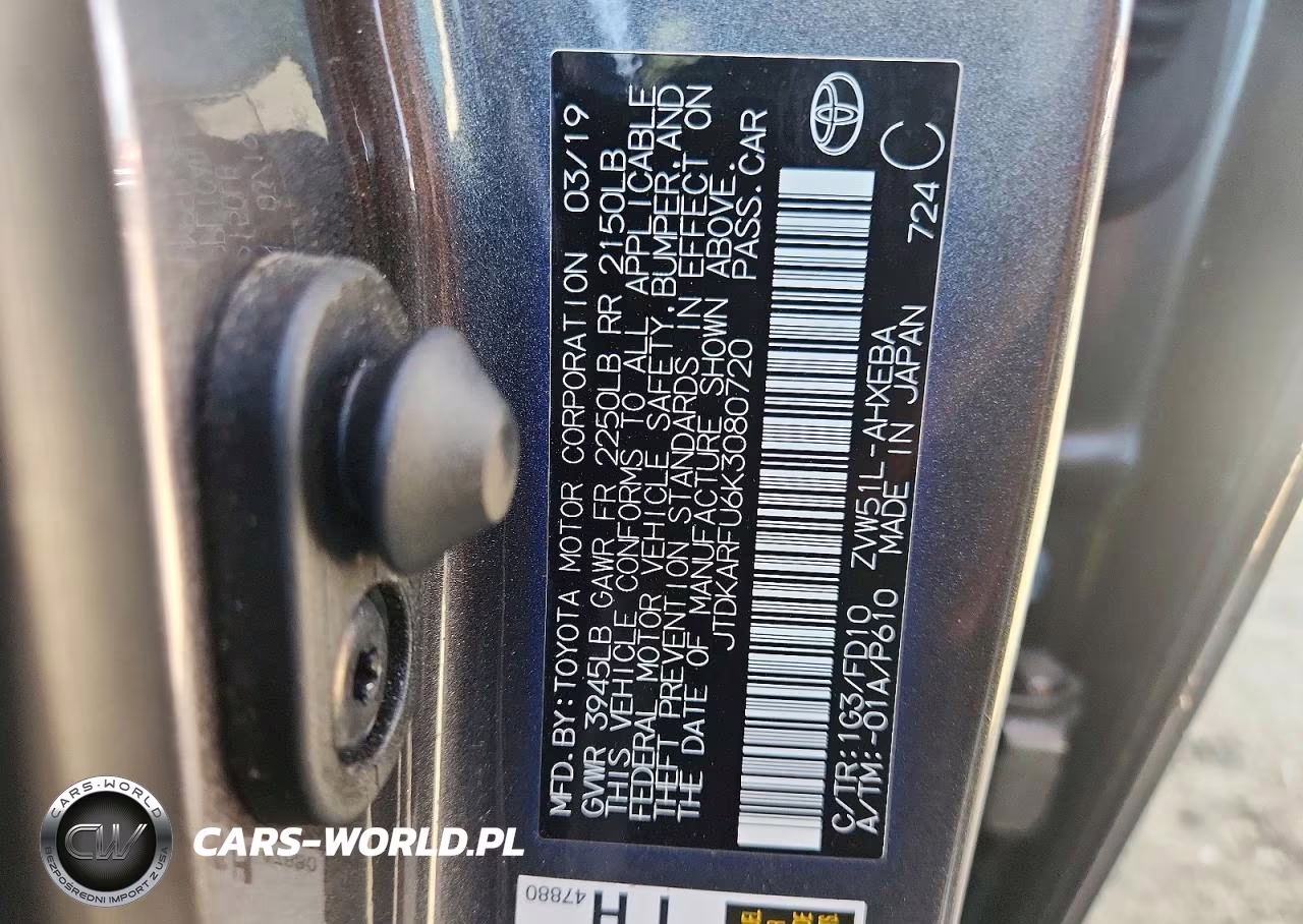 2019 Toyota Prius Le VIN:JTDKARFU6K3080720 - 13
