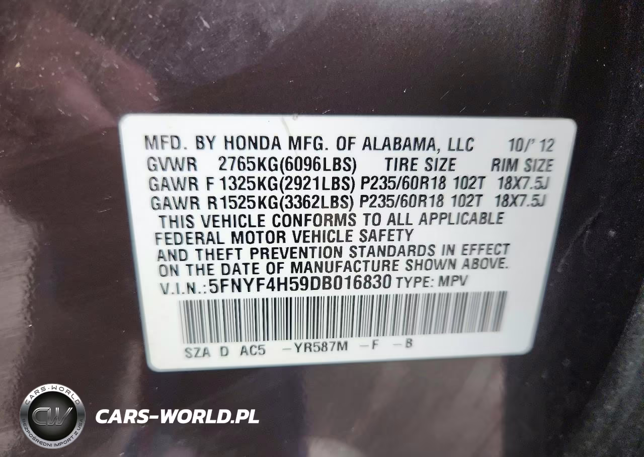 2013 Honda Pilot Exl VIN:5FNYF4H59DB016830 - 14