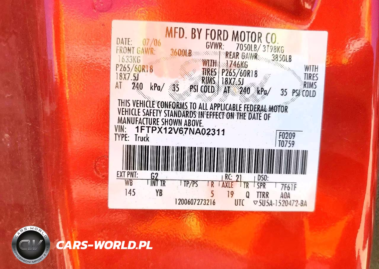 2007 Ford F150 VIN:1FTPX12V67NA02311 - 13