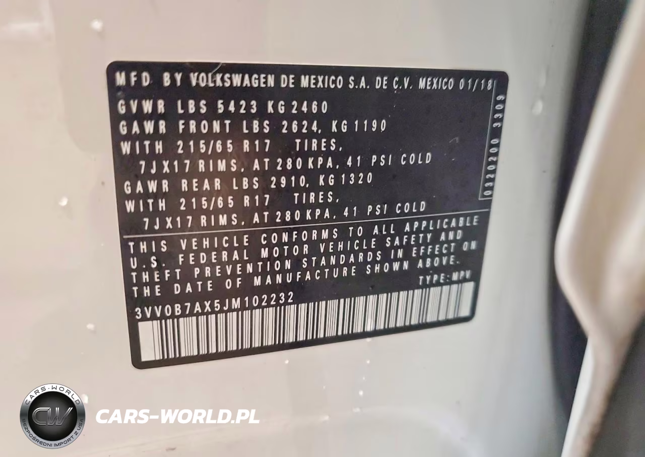 2018 Volkswagen Tiguan S VIN:3VV0B7AX5JM102232 - 13