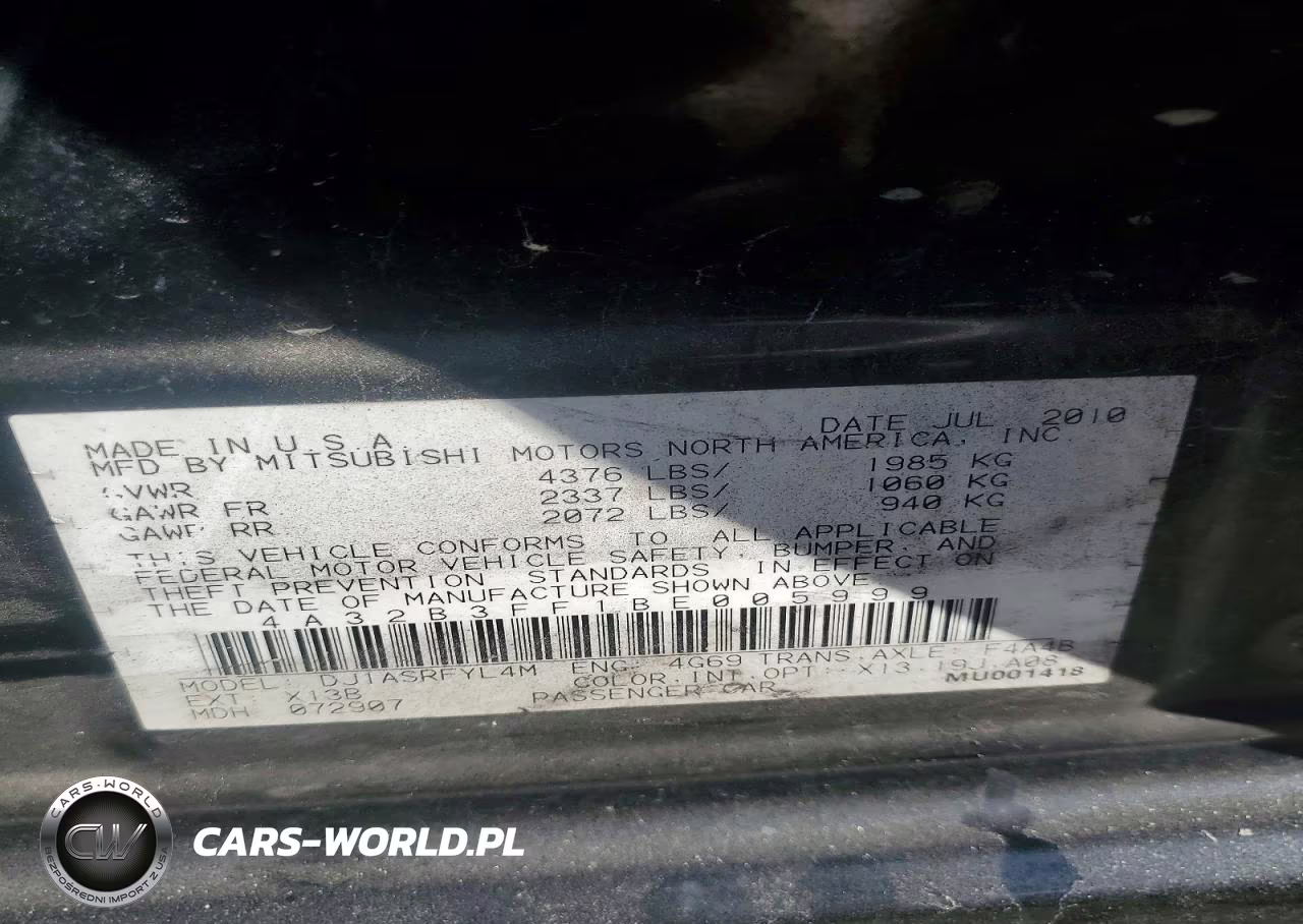 2011 Mitsubishi Galant Es VIN:4A32B3FF1BE005999 - 12