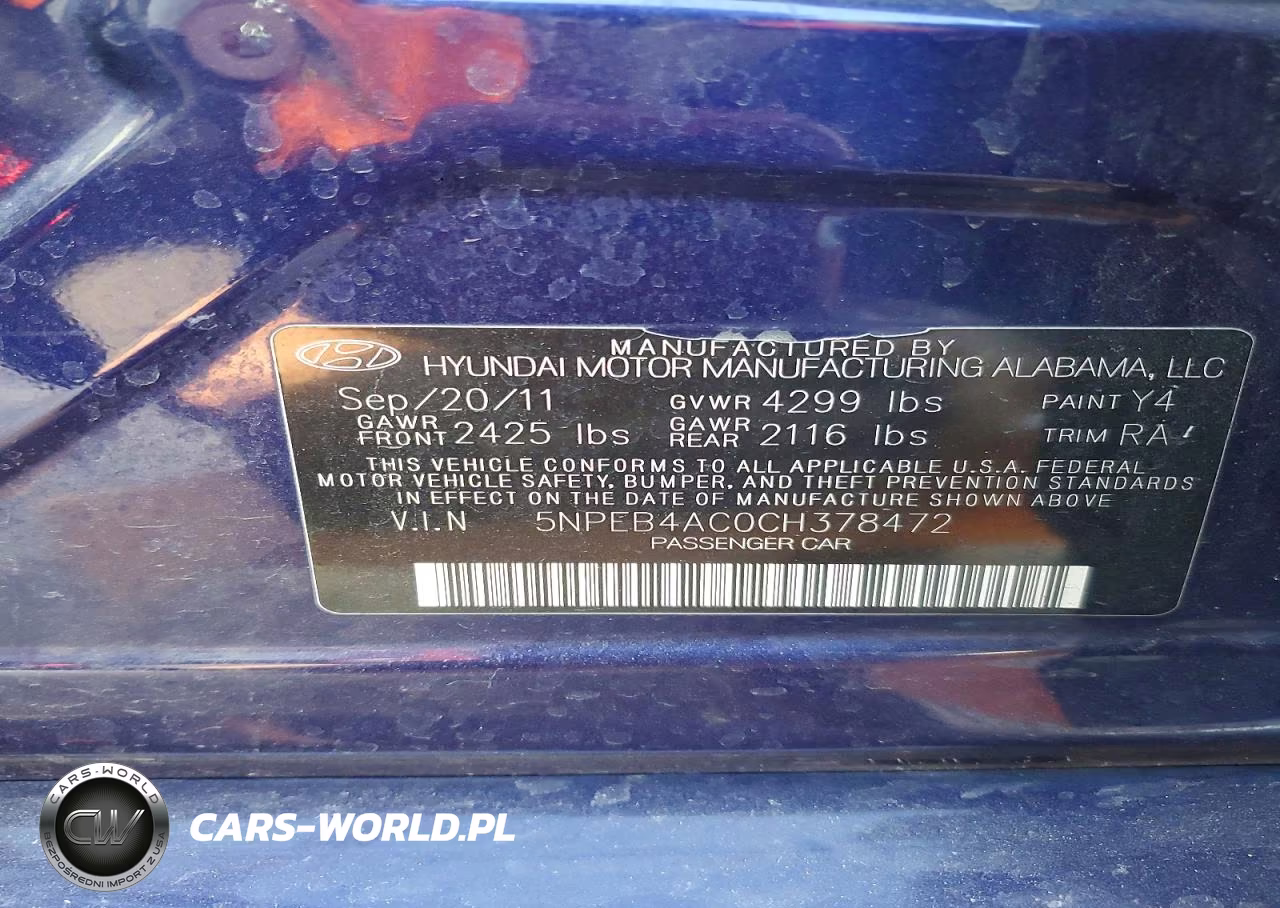 2012 Hyundai Sonata Gls VIN:5NPEB4AC0CH378472 - 13