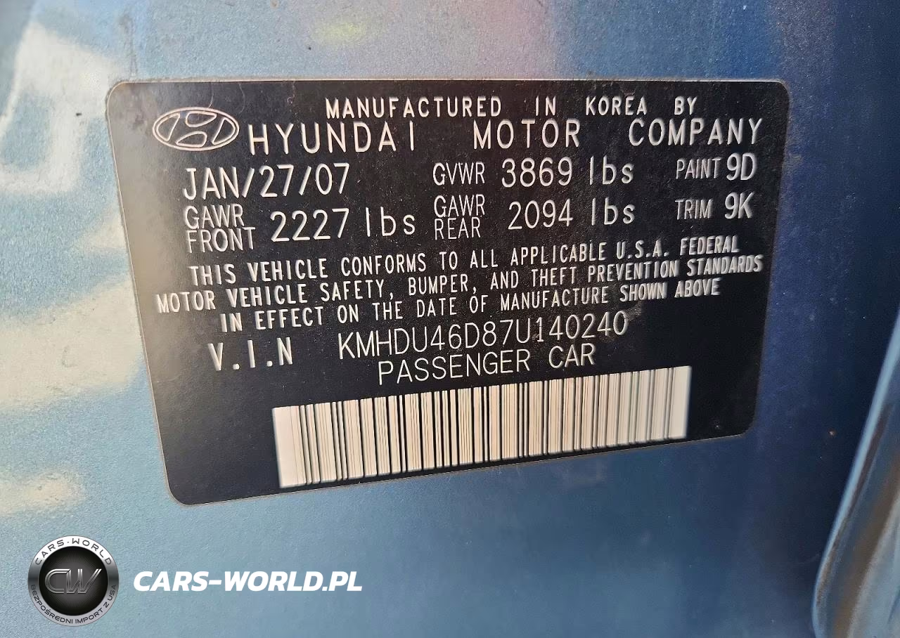 2007 Hyundai Elantra Gls VIN:KMHDU46D87U140240 - 13