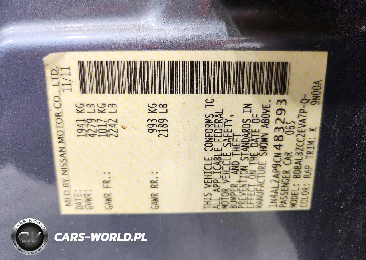2012 Nissan Altima 2.5 VIN:1N4AL2AP9CN483293 - 12
