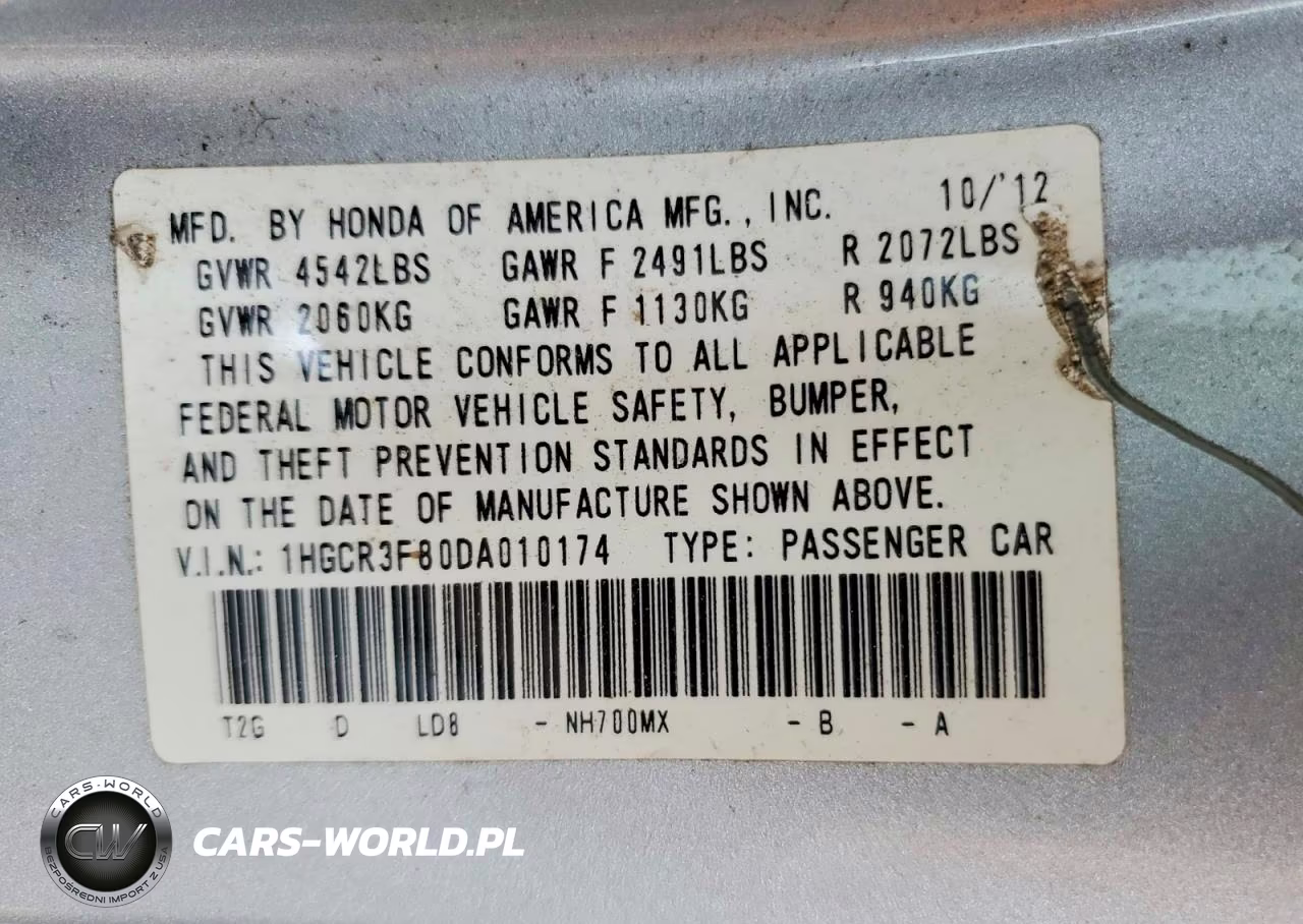 2013 Honda Accord Exl VIN:1HGCR3F80DA010174 - 13