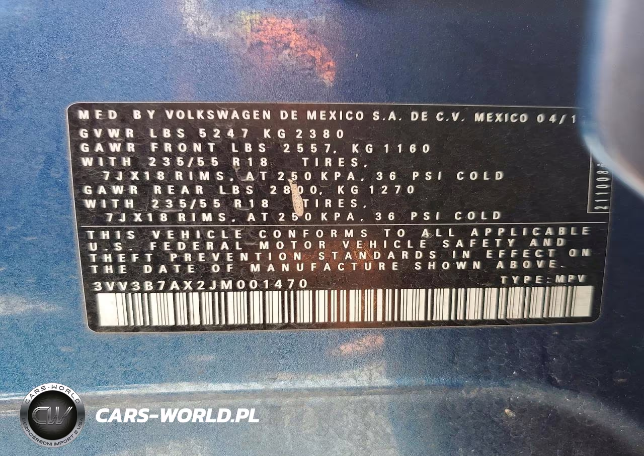 2018 Volkswagen Tiguan Se VIN:3VV3B7AX2JM001470 - 14