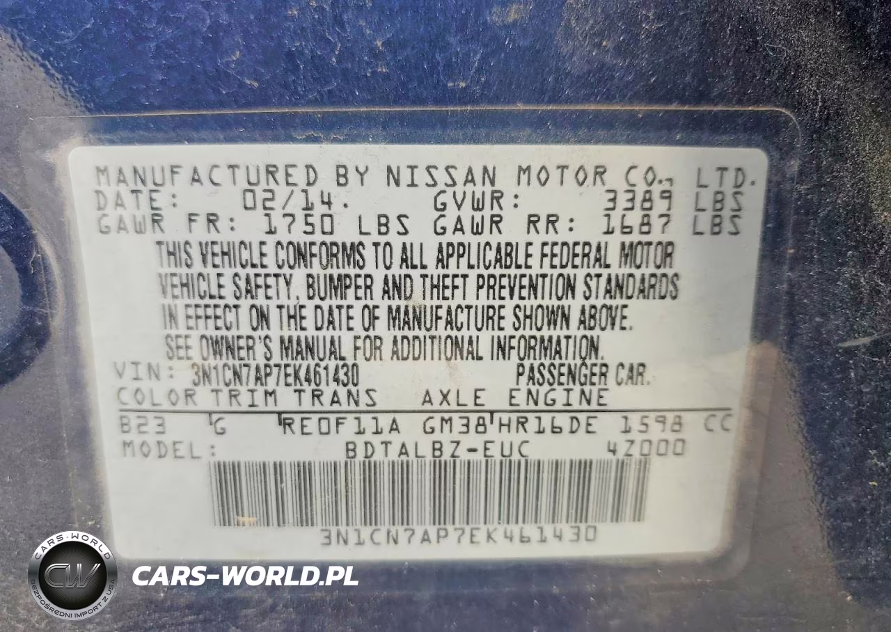 2014 Nissan Versa 1.6 Sv VIN:3N1CN7AP7EK461430 - 12