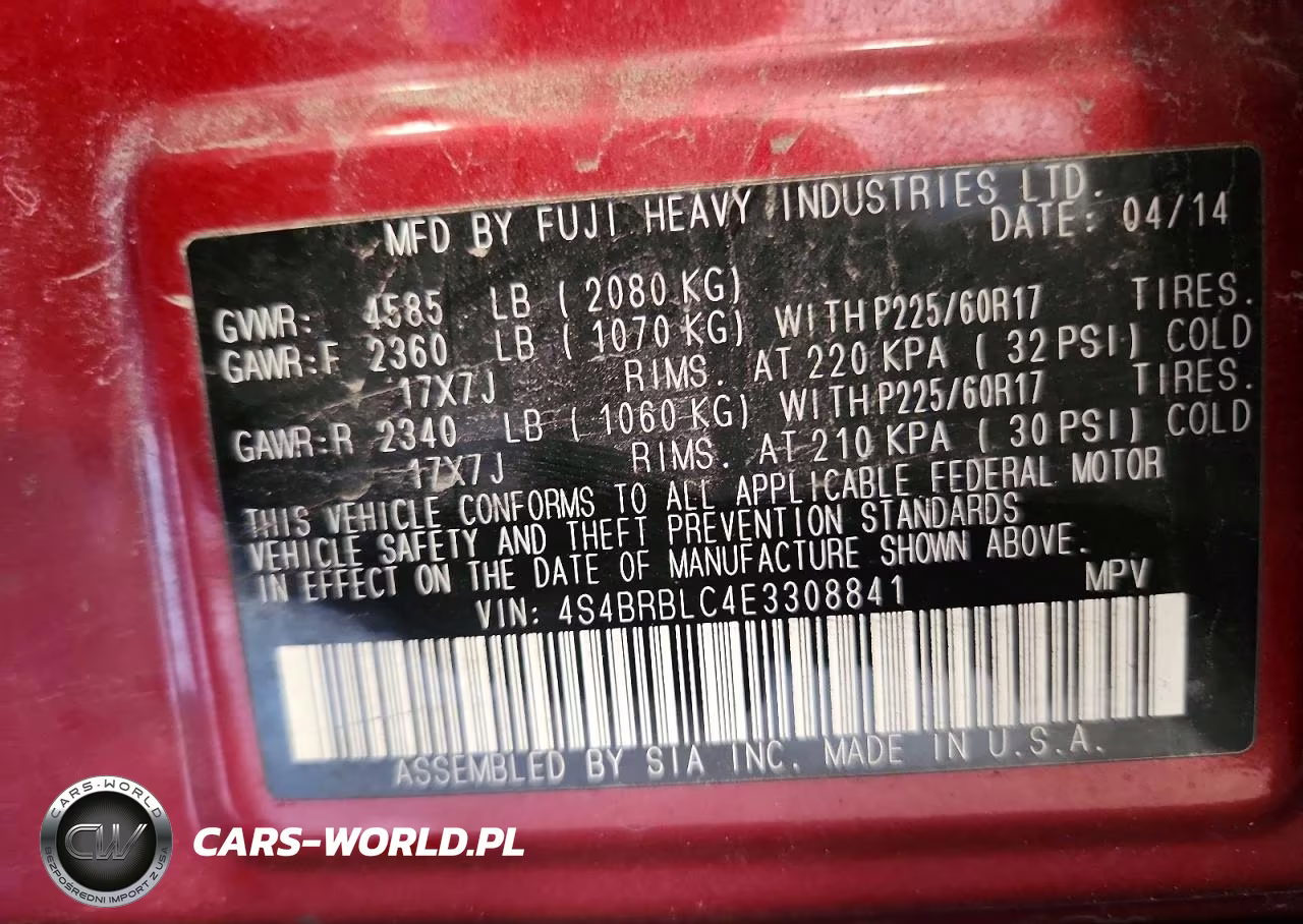2014 Subaru Outback 2.5I Limited VIN:4S4BRBLC4E3308841 - 13