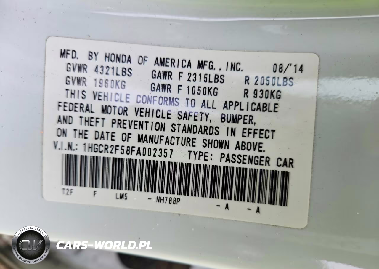 2015 Honda Accord Sport VIN:1HGCR2F58FA002357 - 12