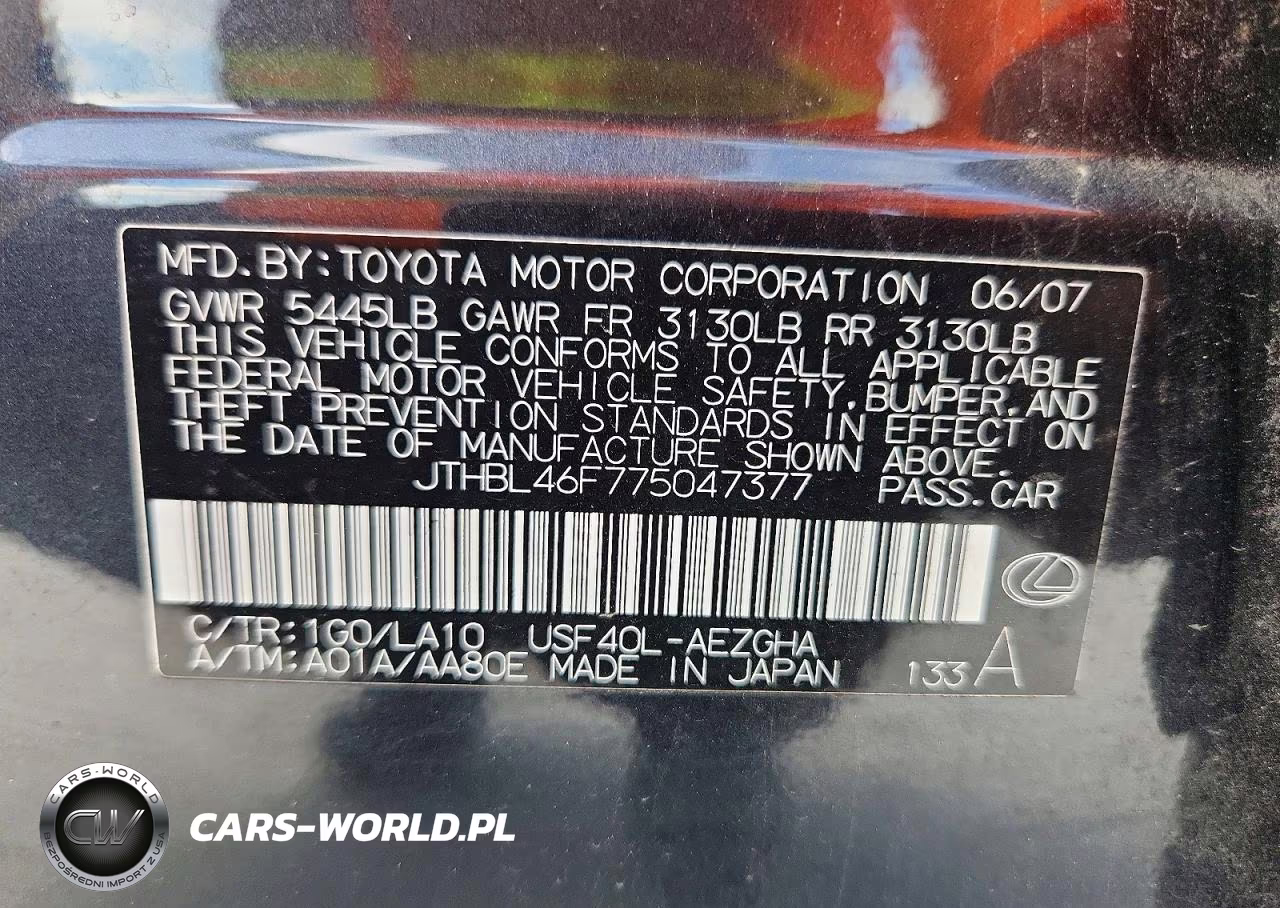 2007 Lexus Ls 460 VIN:JTHBL46F775047377 - 12