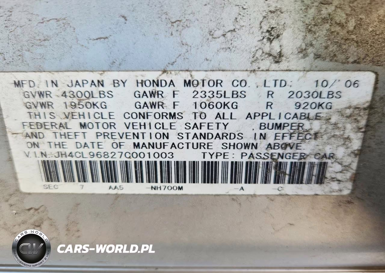 2007 Acura Tsx VIN:JH4CL96827C001003 - 12