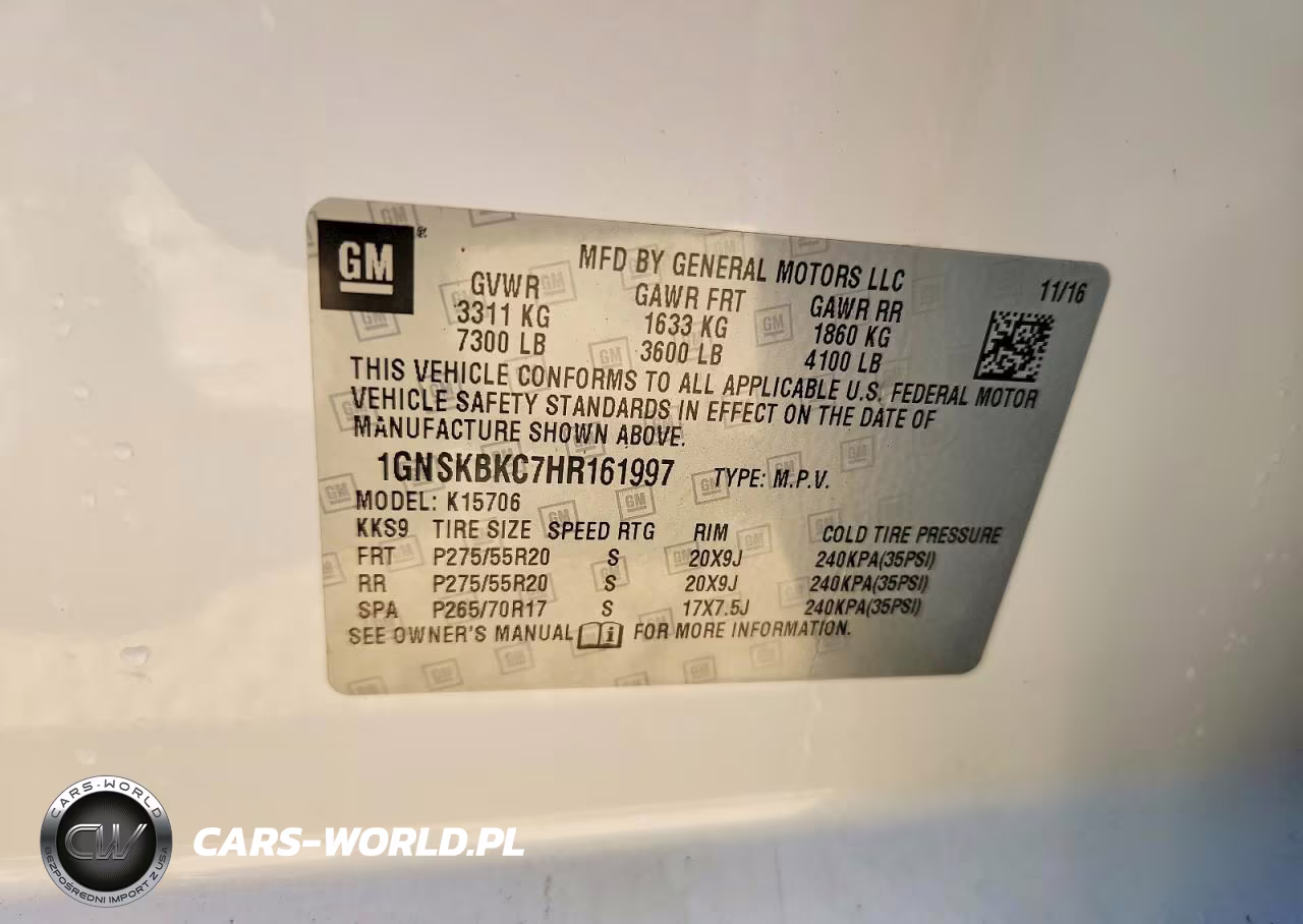 CHEVROLET TAHOE K150 VIN:1GNSKBKC7HR161997 - 13