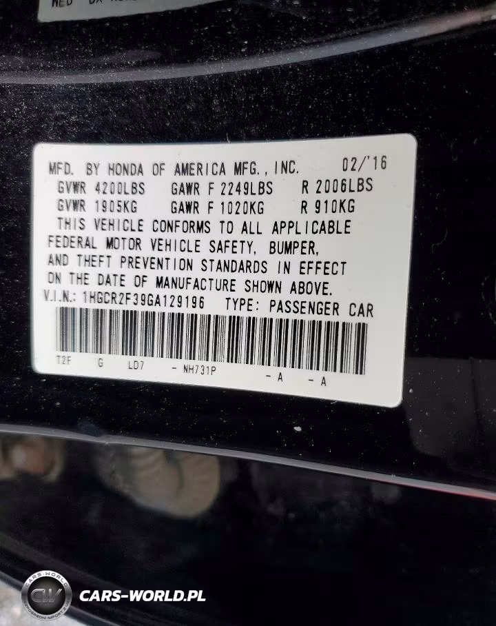 2016 Honda Accord Lx VIN:1HGCR2F39GA129196 - 12