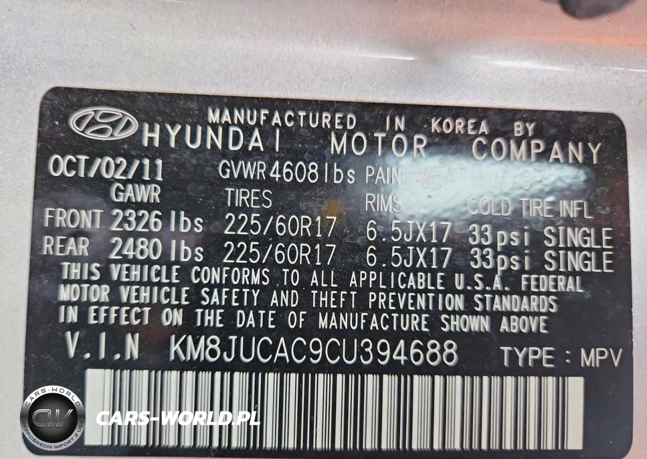 2012 Hyundai Tucson Gls VIN:KM8JUCAC9CU394688 - 13