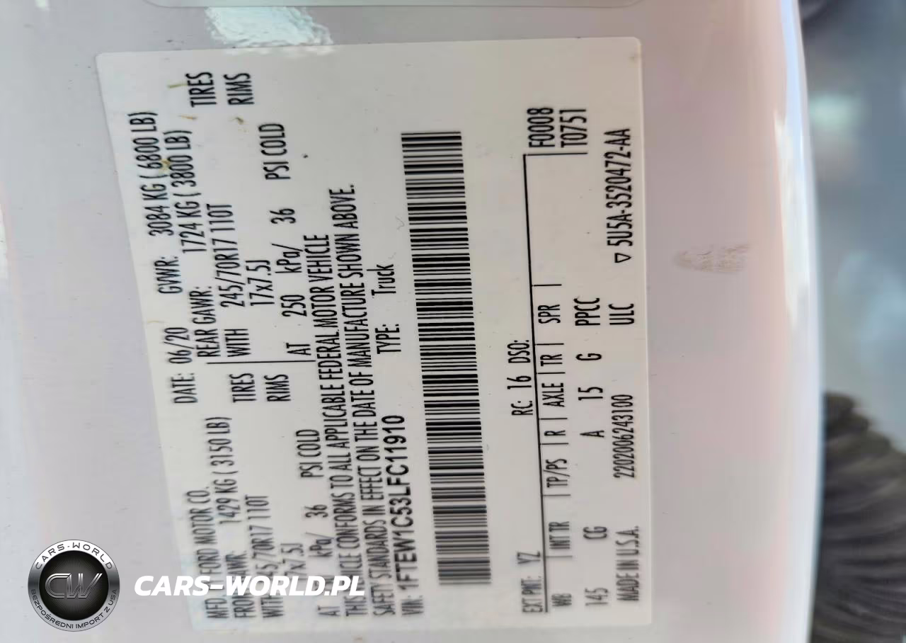 2020 Ford F150 Supercrew VIN:1FTEW1C53LFC11910 - 12