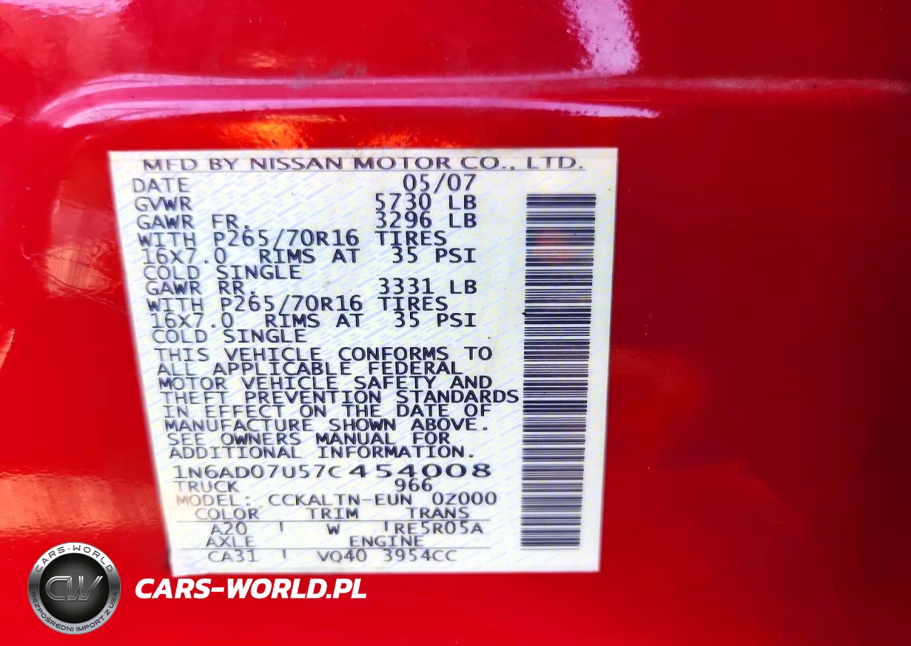 2007 Nissan Frontier Se VIN:1N6AD07U57C454008 - 12