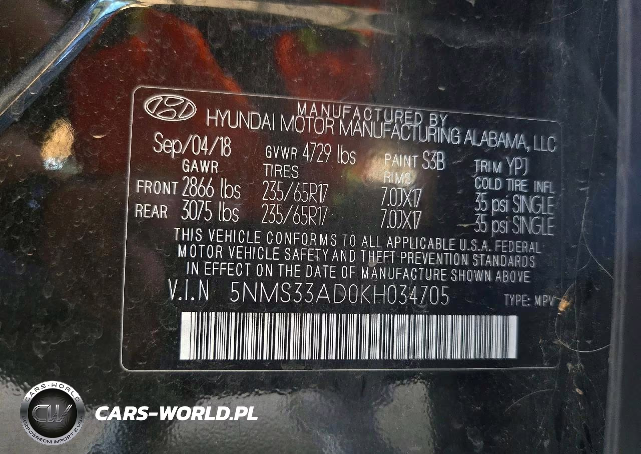 2019 Hyundai Santa Fe Sel 2.4L VIN:5NMS33AD0KH034705 - 13