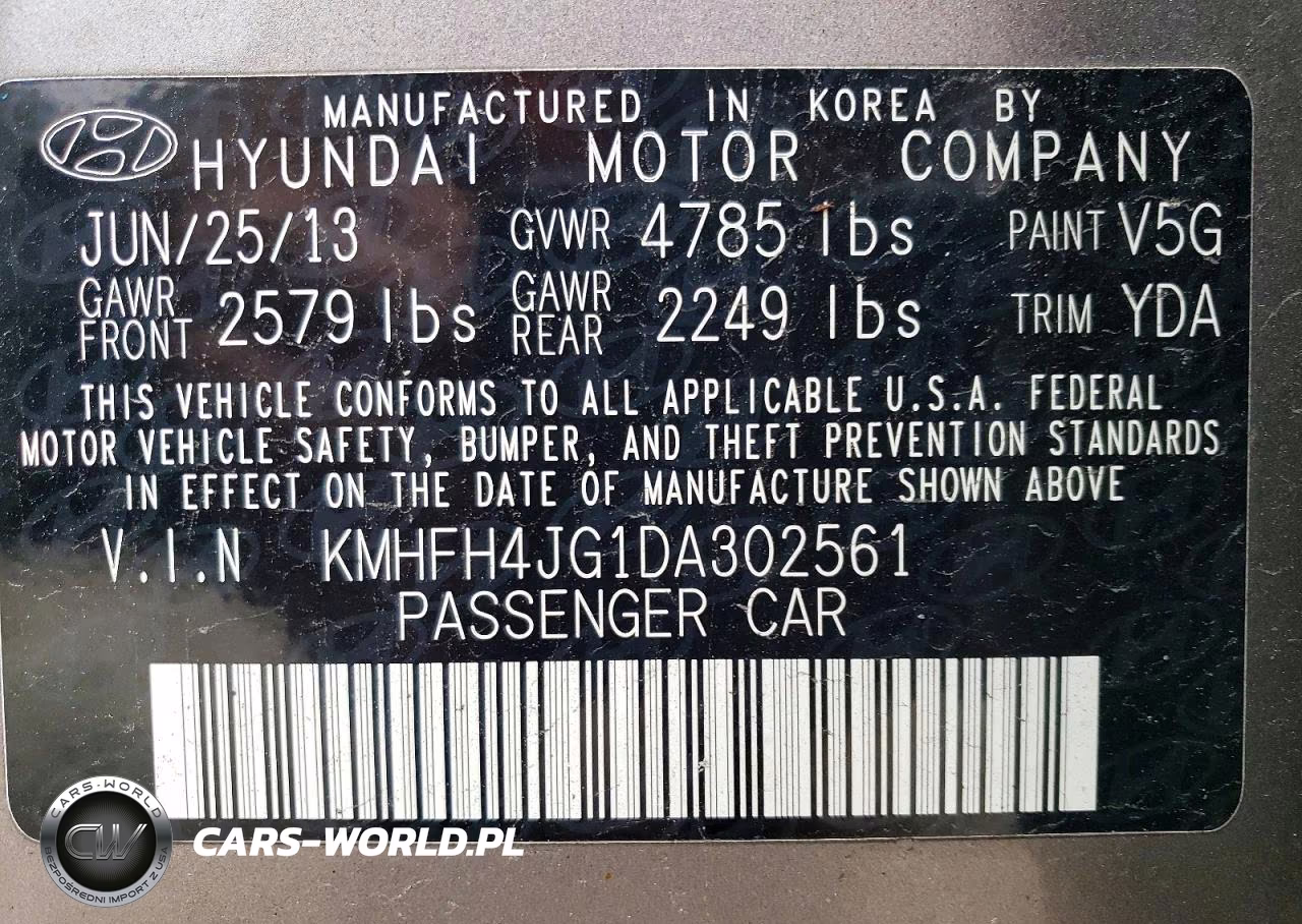 2013 Hyundai Azera Base VIN:KMHFH4JG1DA302561 - 12