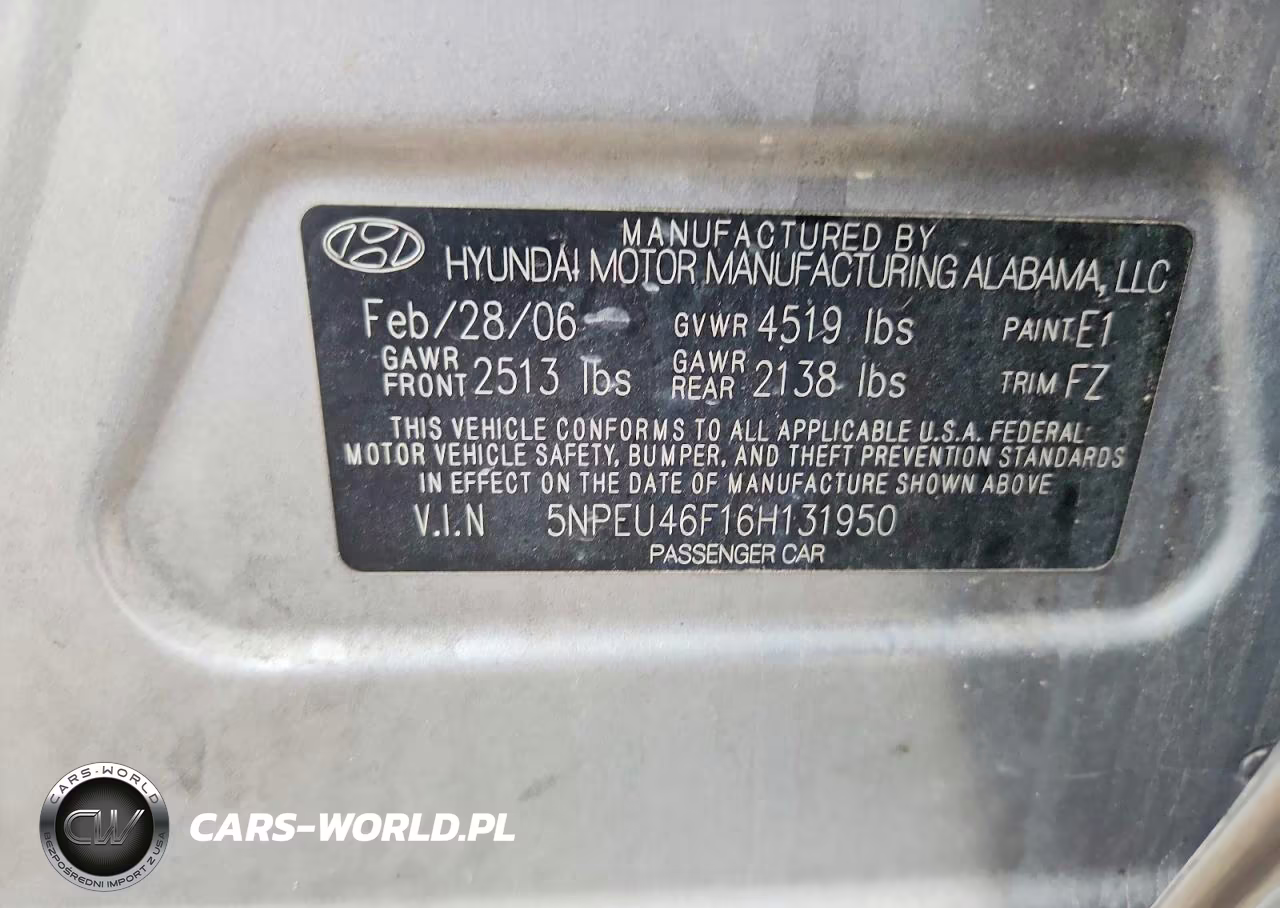 2006 Hyundai Sonata Eco VIN:5NPEU46F16H131950 - 12
