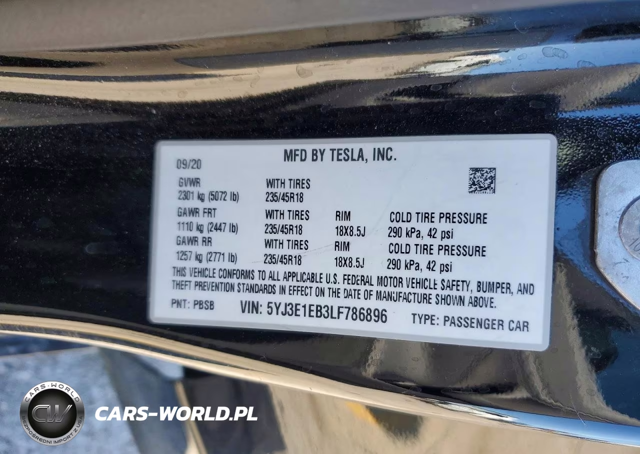 2020 Tesla Model 3 VIN:5YJ3E1EB3LF786896 - 12