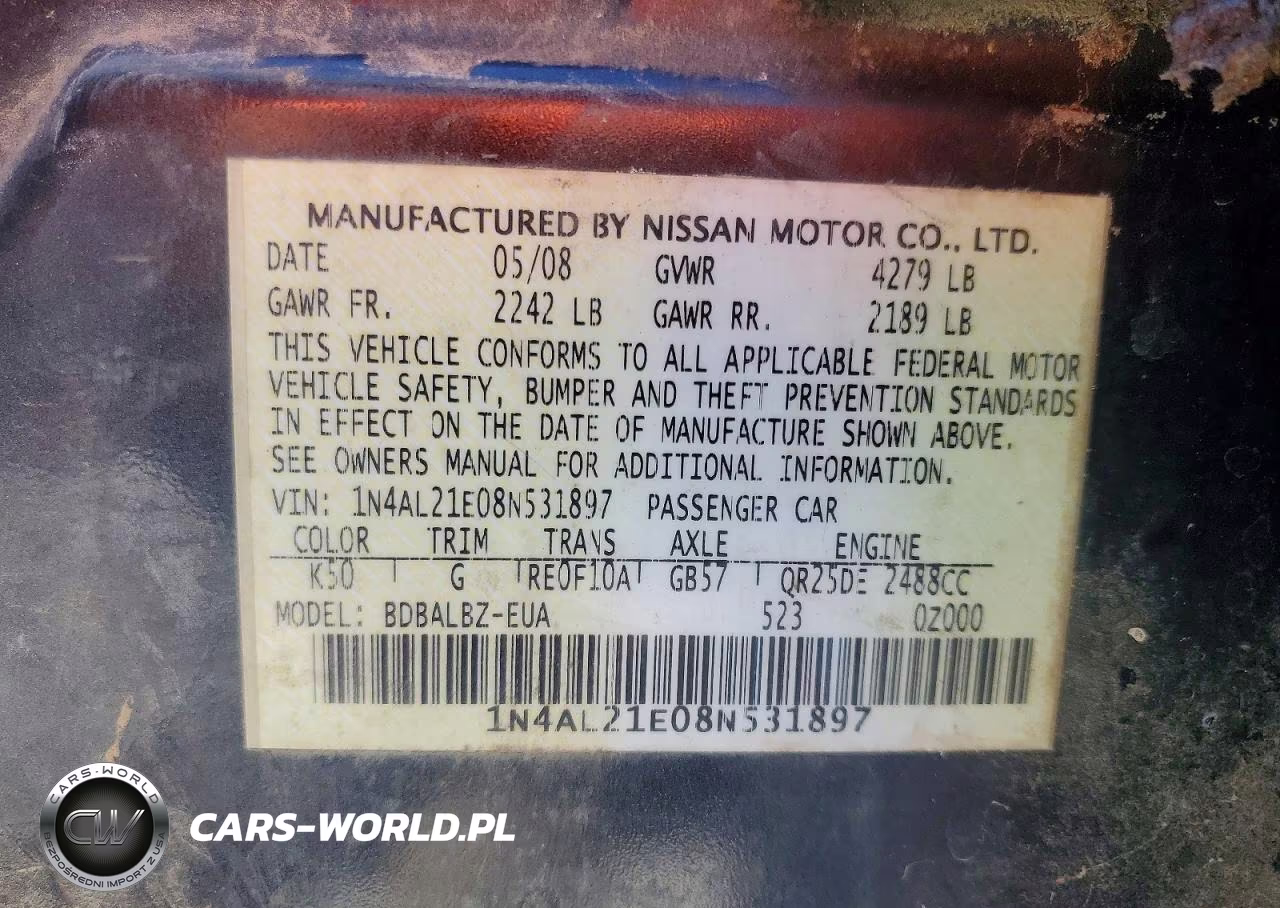 2008 Nissan Altima 2.5 VIN:1N4AL21E08N531897 - 13