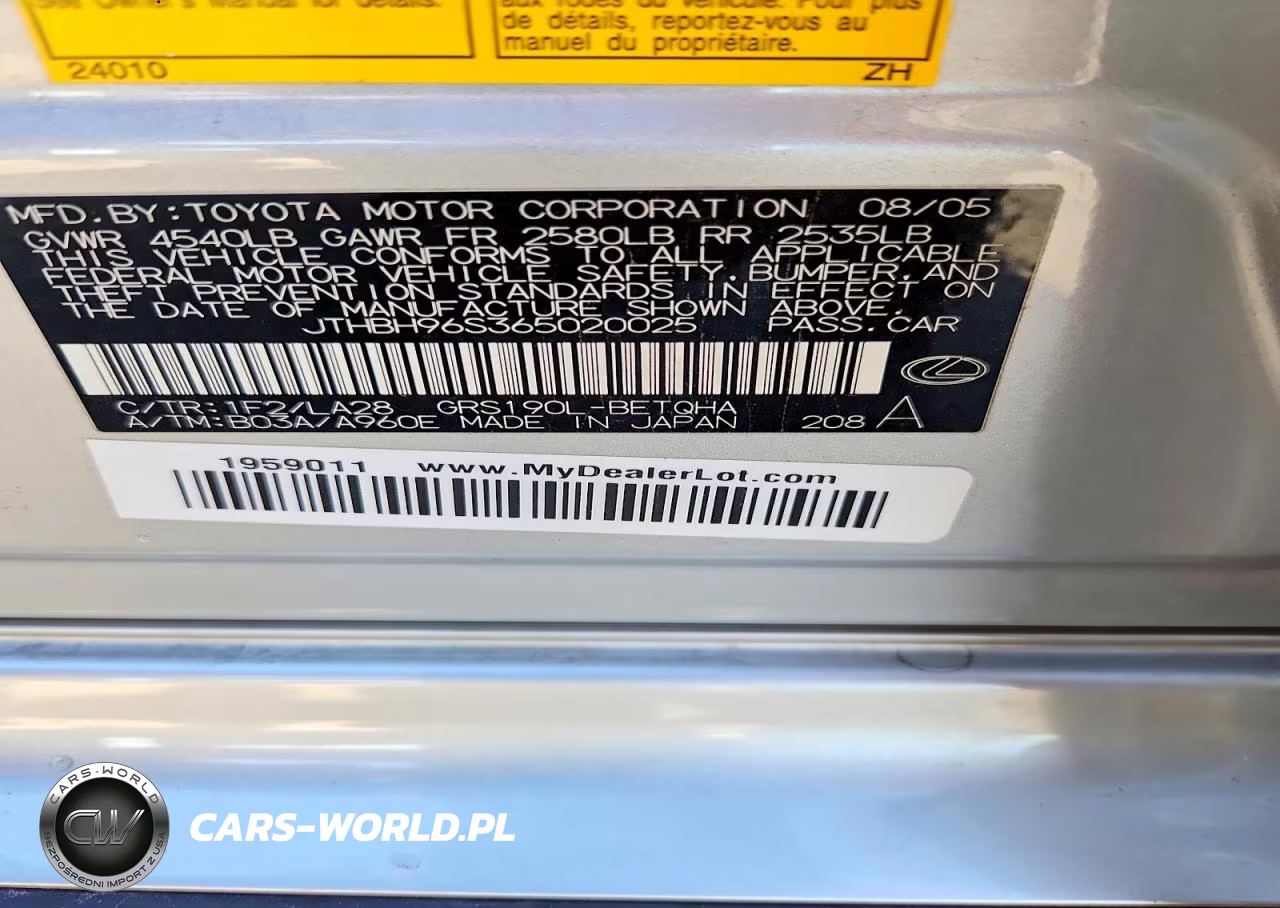 2006 Lexus Gs 300 VIN:JTHBH96S365020025 - 12