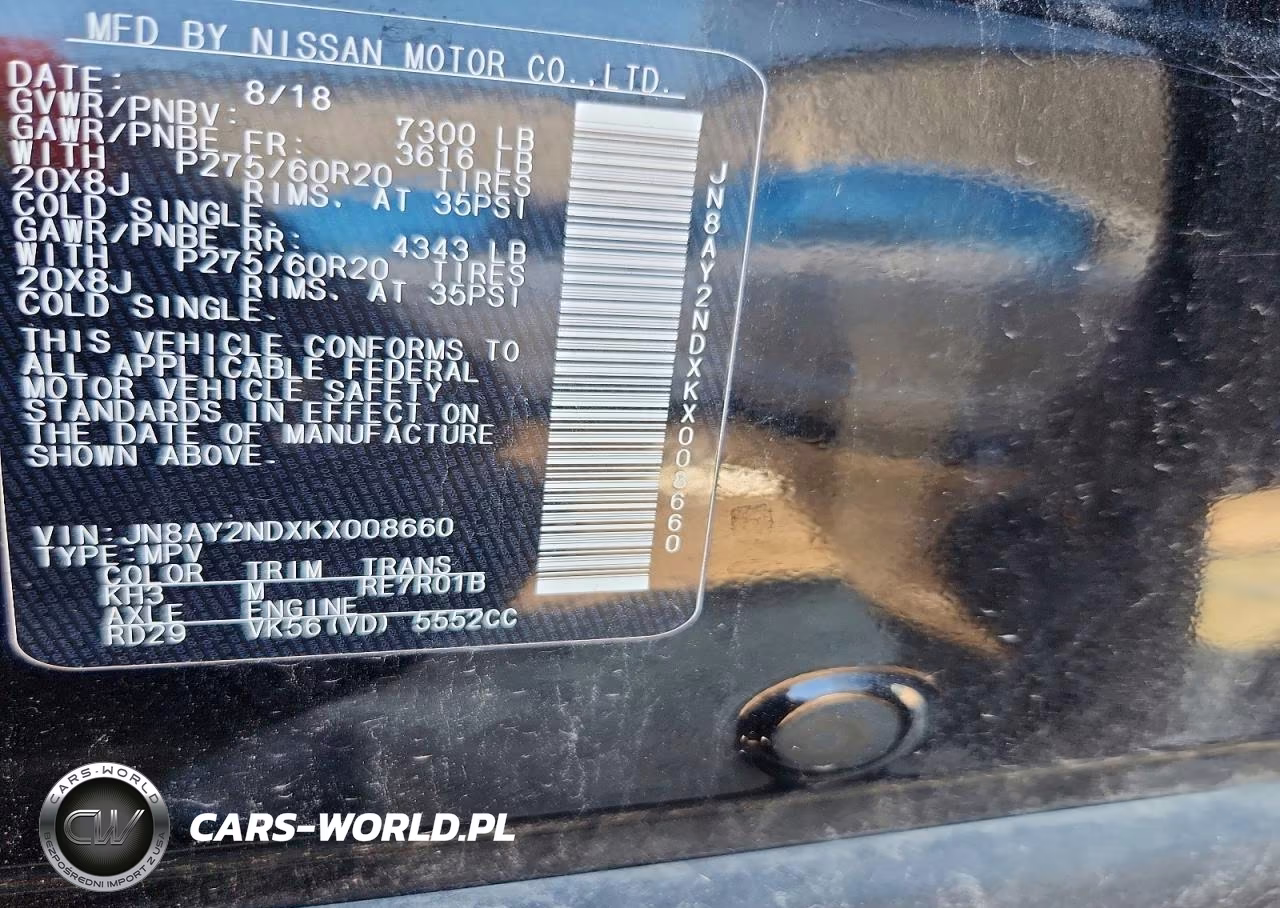 2019 Nissan Armada Sl VIN:JN8AY2NDXKX008660 - 13