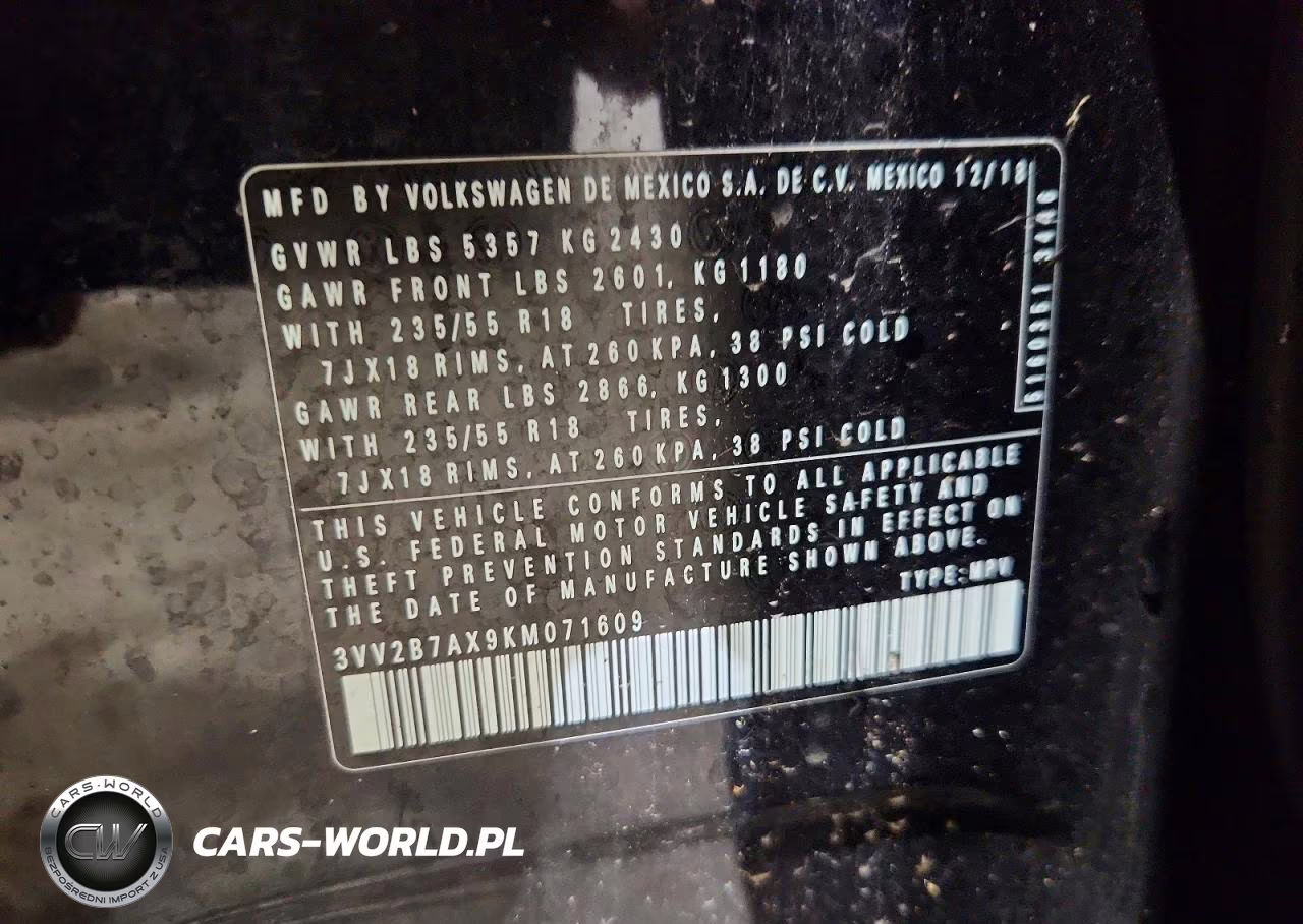 2019 Volkswagen Tiguan Se VIN:3VV2B7AX9KM071609 - 13