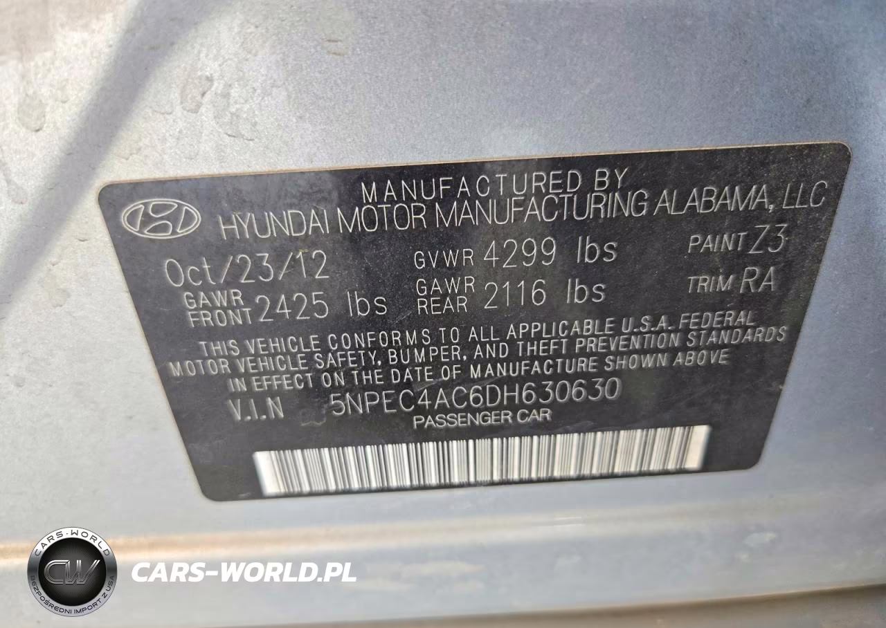 2013 Hyundai Sonata Limited VIN:5NPEC4AC6DH630630 - 12