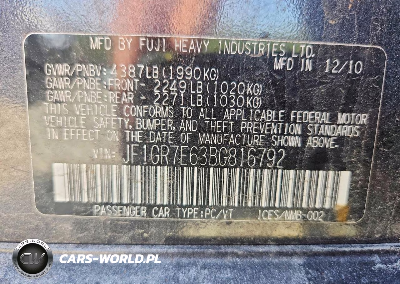 2011 Subaru Impreza Wrx VIN:JF1GR7E63BG816792 - 12
