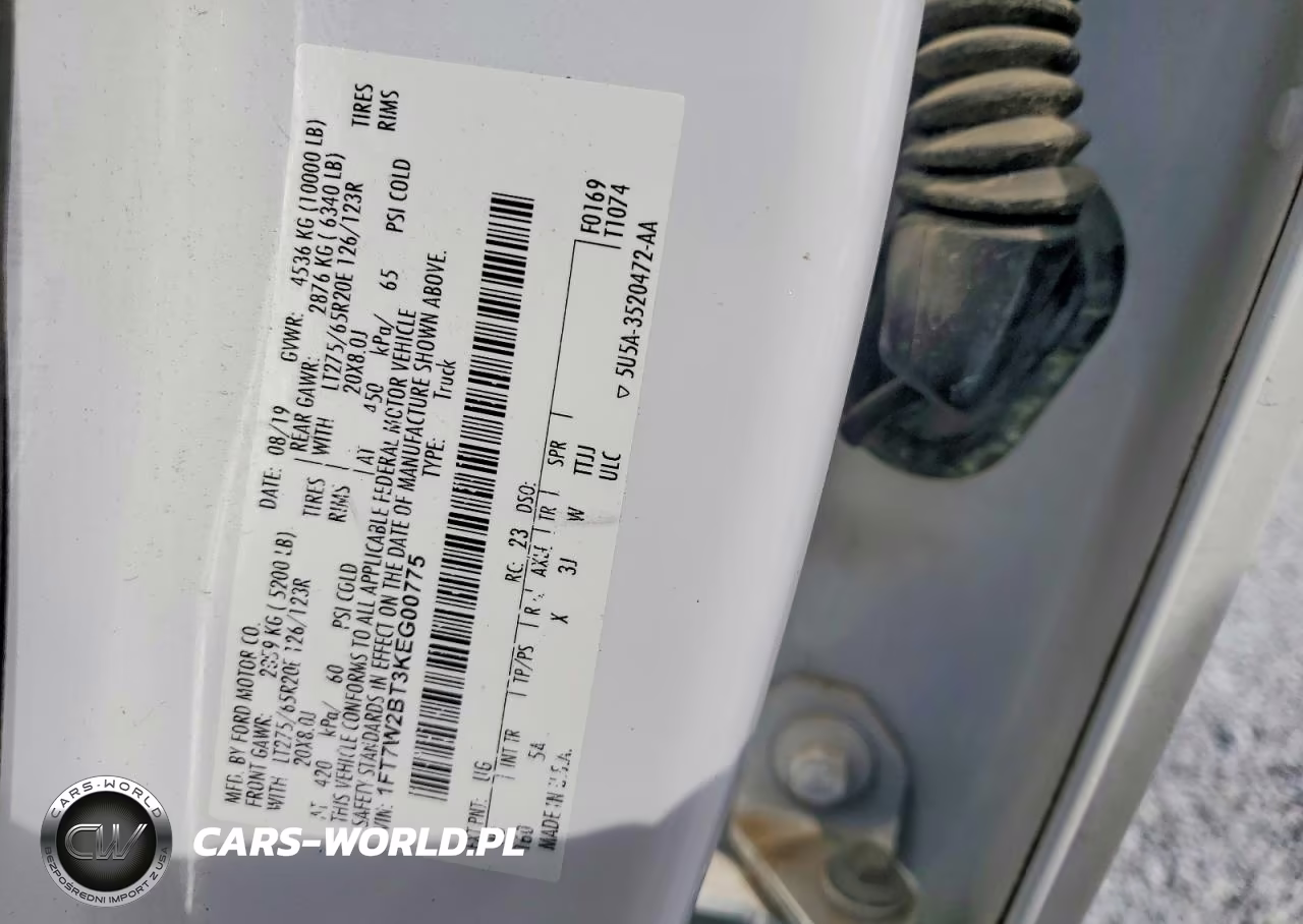 2019 Ford F250 Super Duty VIN:1FT7W2BT3KEG00775 - 12