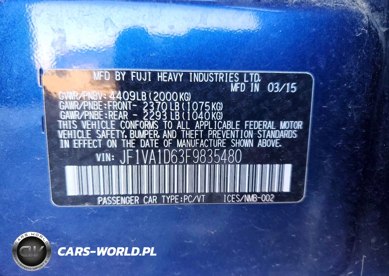 2015 Subaru Wrx Premium VIN:JF1VA1D63F9835480 - 13
