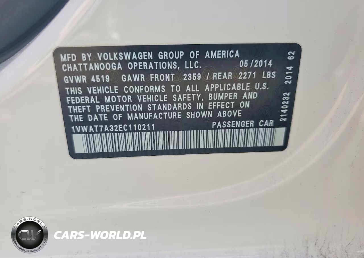2014 Volkswagen Passat S VIN:1VWAT7A32EC110211 - 12