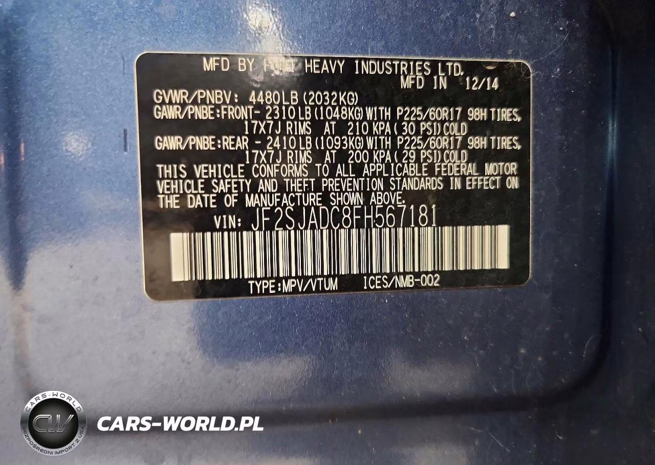 2015 Subaru Forester 2.5I Premium VIN:JF2SJADC8FH567181 - 14