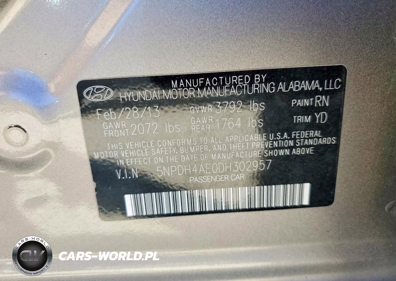 2013 Hyundai Elantra Limited VIN:5NPDH4AE0DH302957 - 12