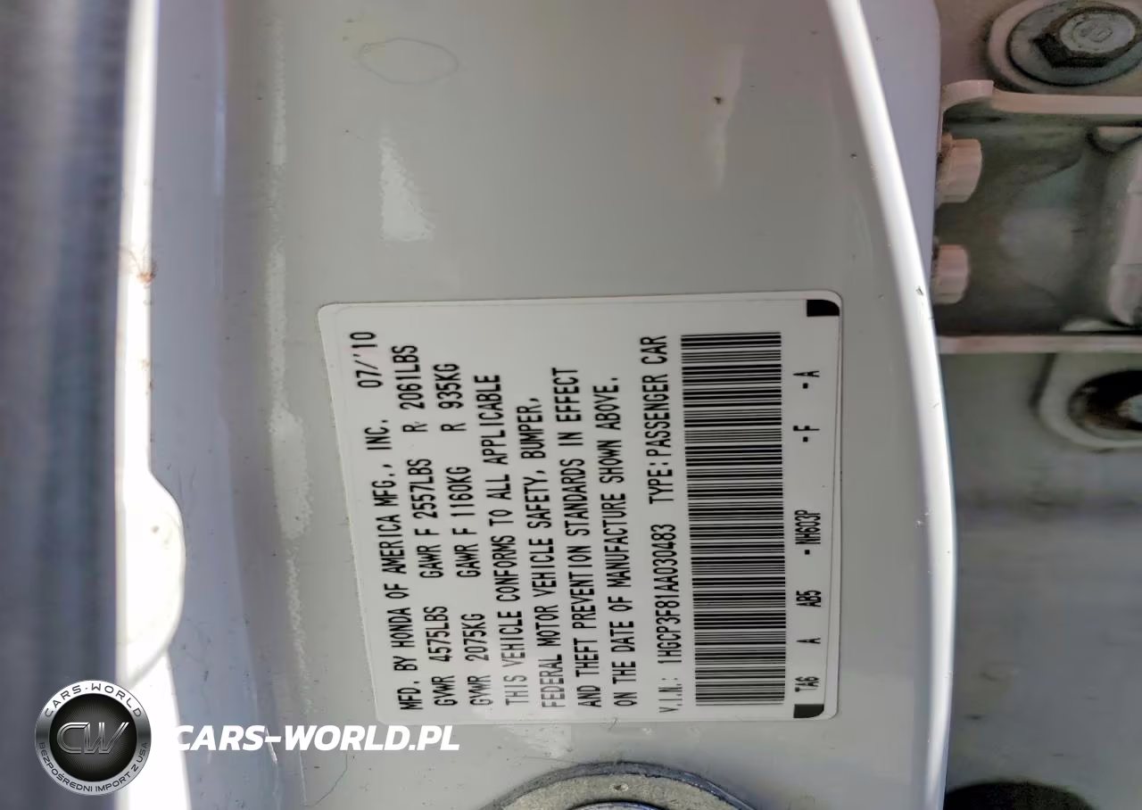 2010 Honda Accord Exl VIN:1HGCP3F81AA030483 - 12