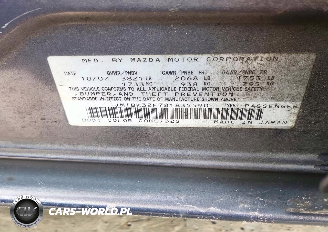 2008 Mazda 3 I VIN:JM1BK32F781835590 - 12