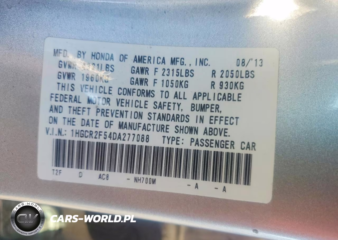 2013 Honda Accord Sport VIN:1HGCR2F54DA277088 - 12