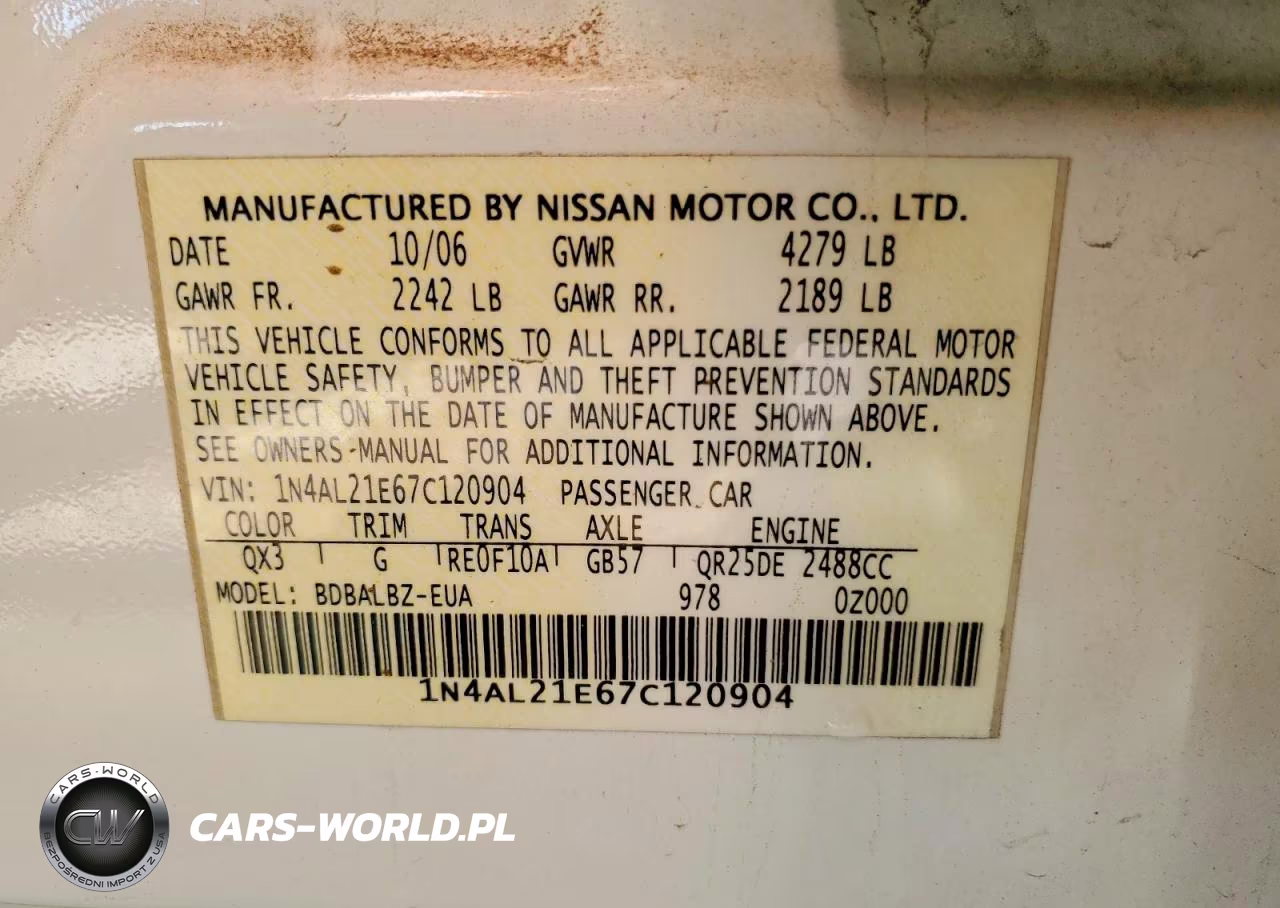 2007 Nissan Altima 2.5 VIN:1N4AL21E67C120904 - 12