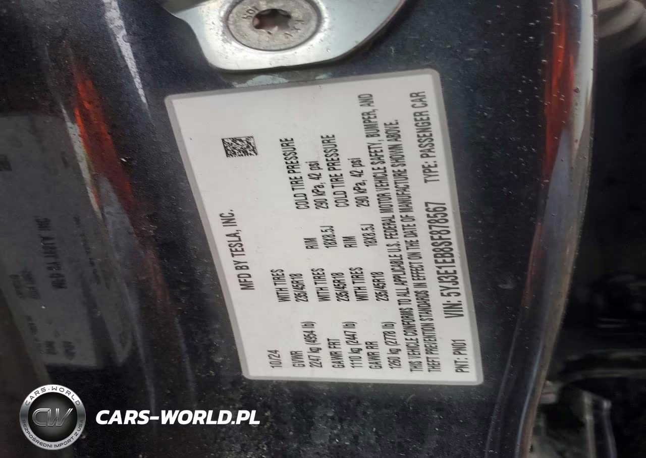 2025 Tesla Model 3 VIN:5YJ3E1EB8SF878567 - 12