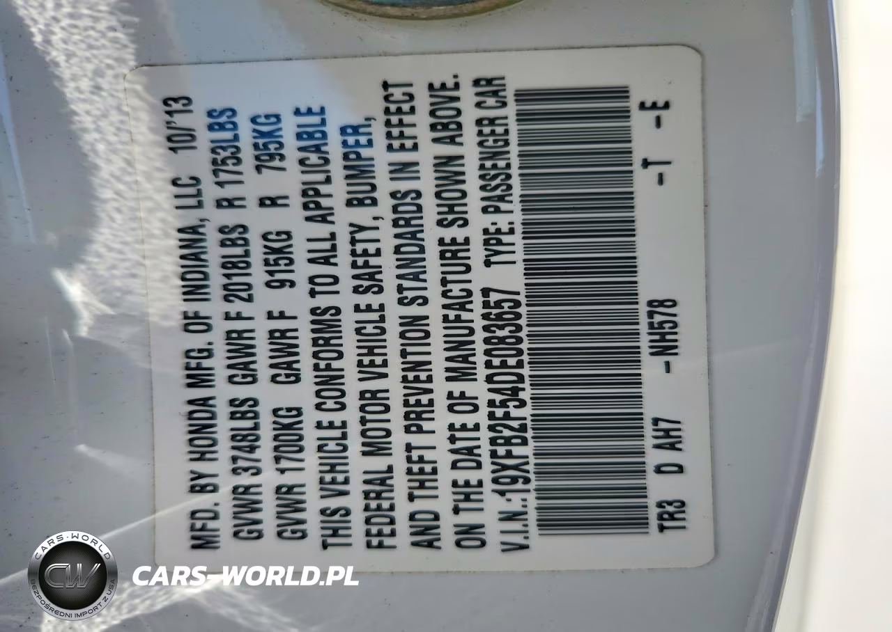 2013 Honda Civic Lx VIN:19XFB2F54DE083657 - 13