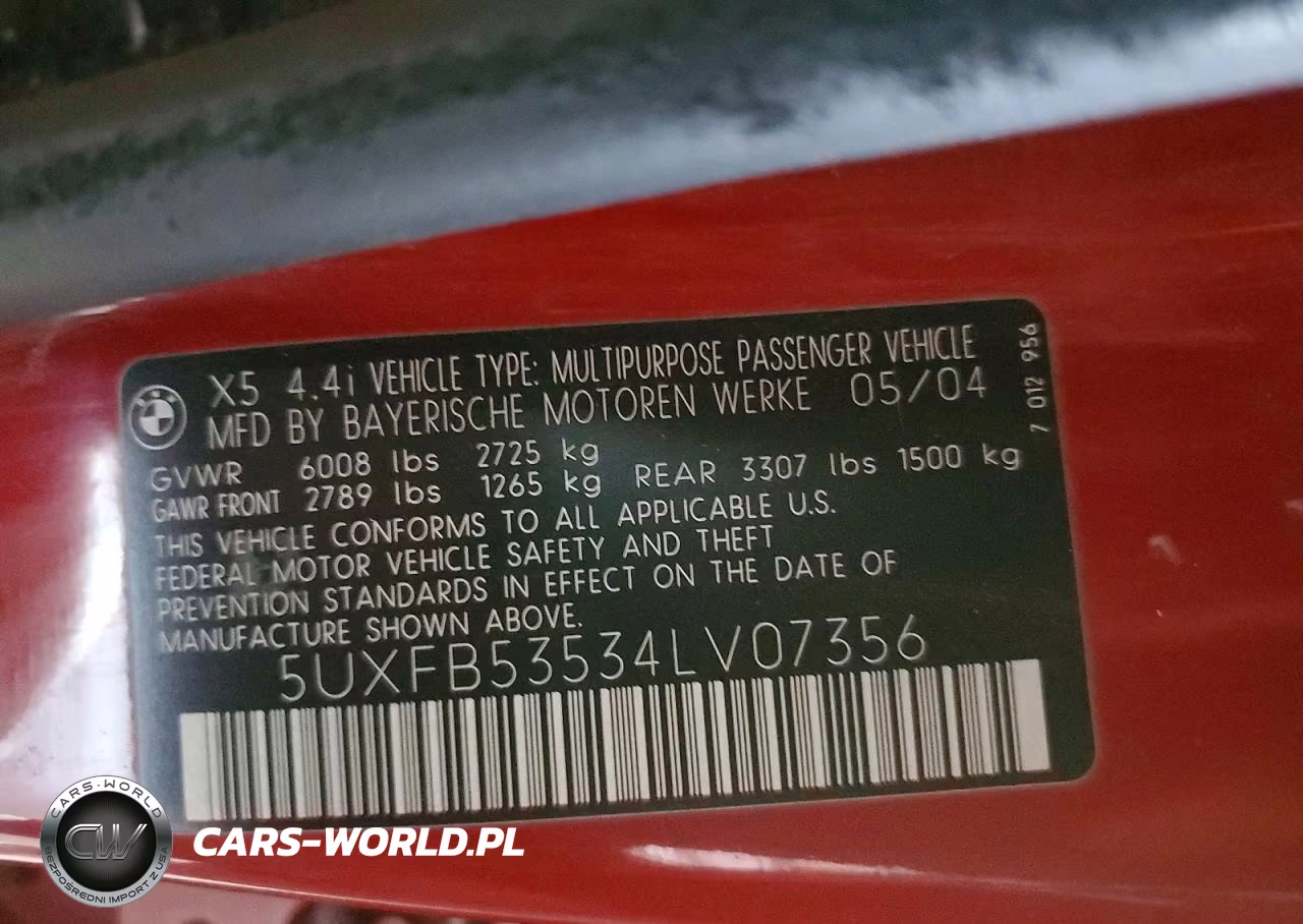 2004 BMW X5 4.4I VIN:5UXFB53534LV07356 - 13