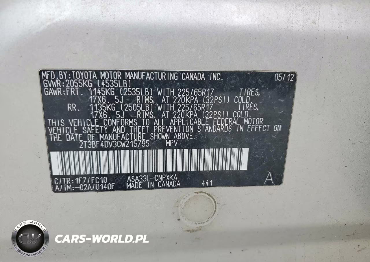 2012 Toyota Rav4 Base VIN:2T3BF4DV3CW215795 - 12