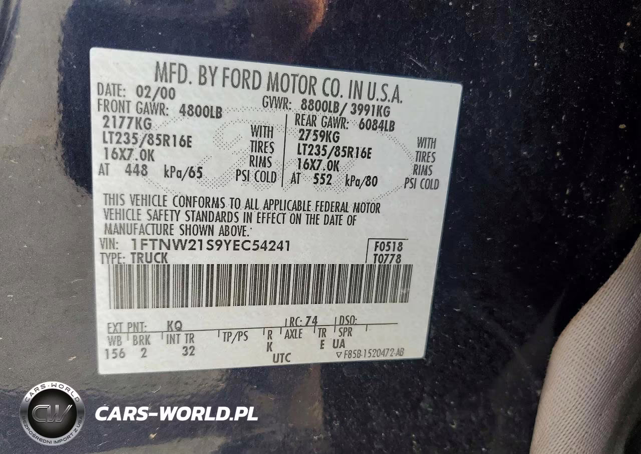 2000 Ford F250 Super Duty VIN:1FTNW21S9YEC54241 - 12