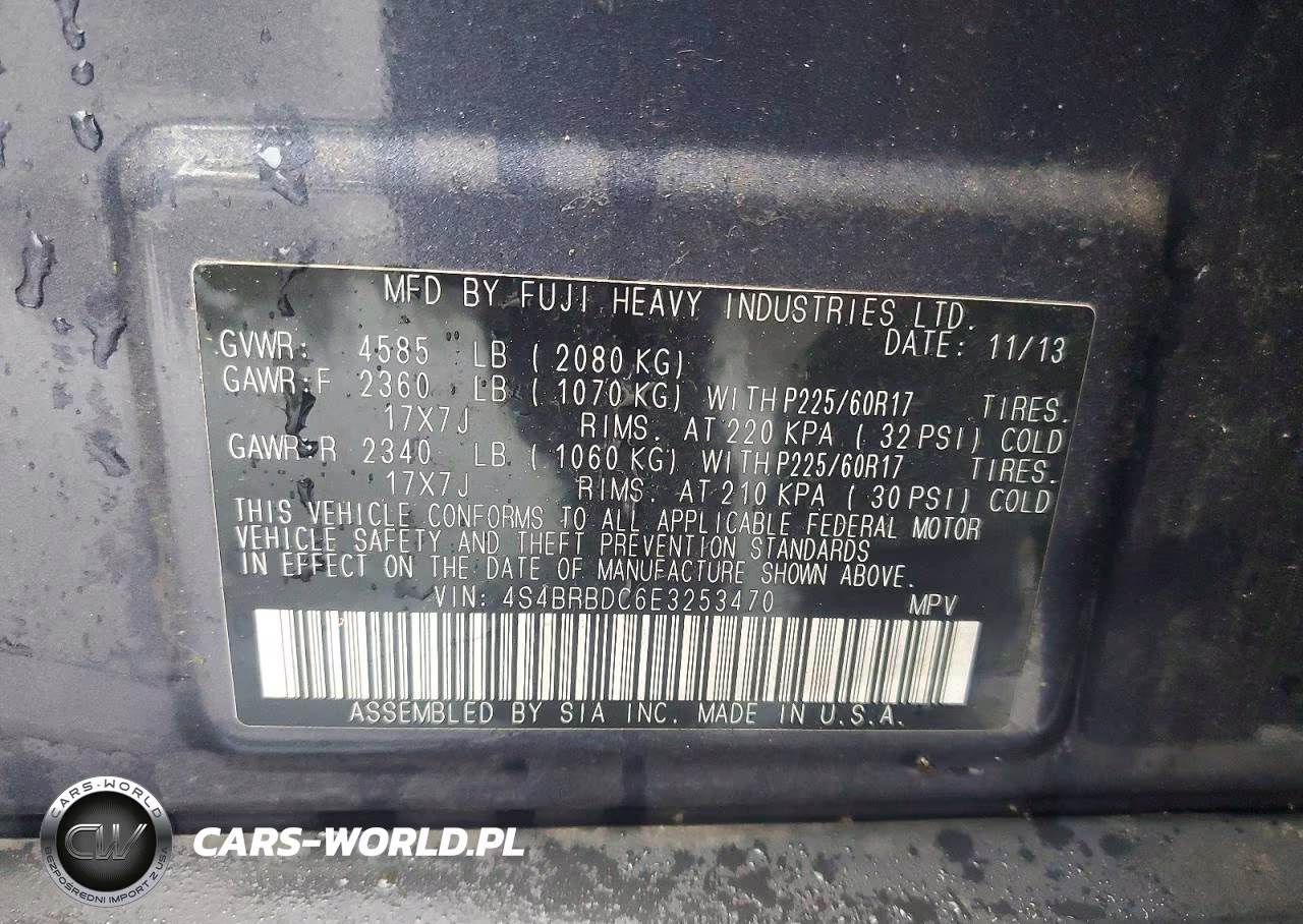 2014 Subaru Outback 2.5I Premium VIN:4S4BRBDC6E3253470 - 14